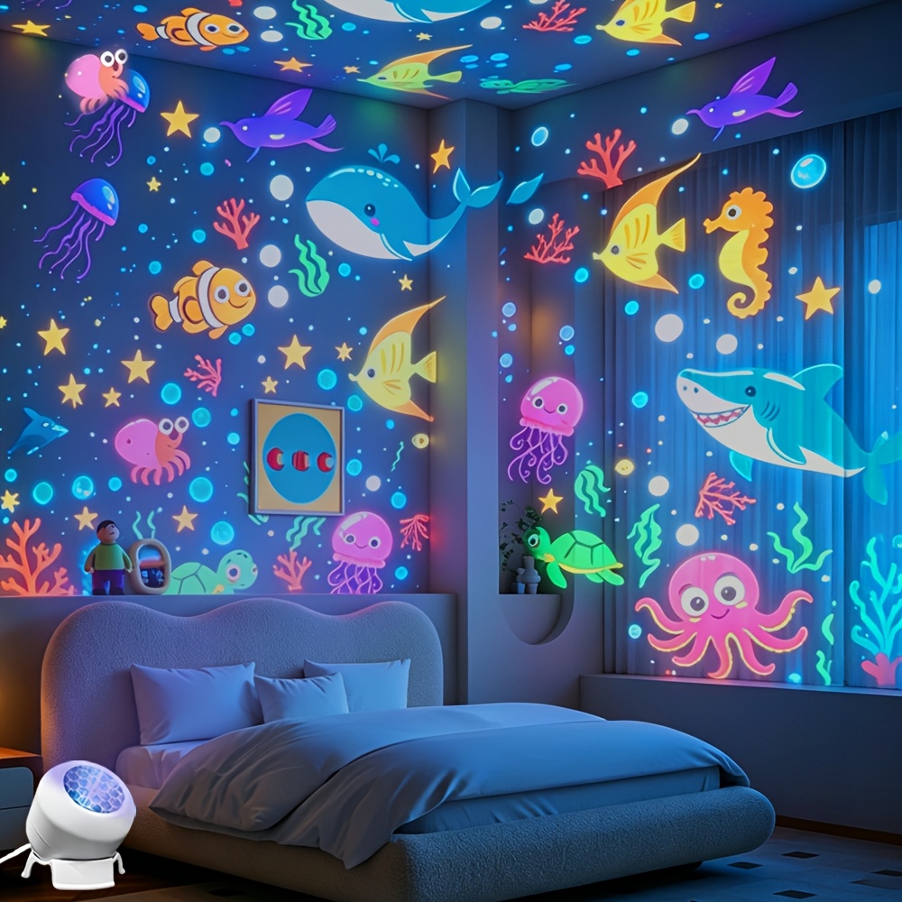 TEMU Ocean Animal Projector Night Light, Rgb Lighting White Shell 360° Rotating Ambient Lamp, Usb Powered , For Bedroom Camping Wedding Party Decor,