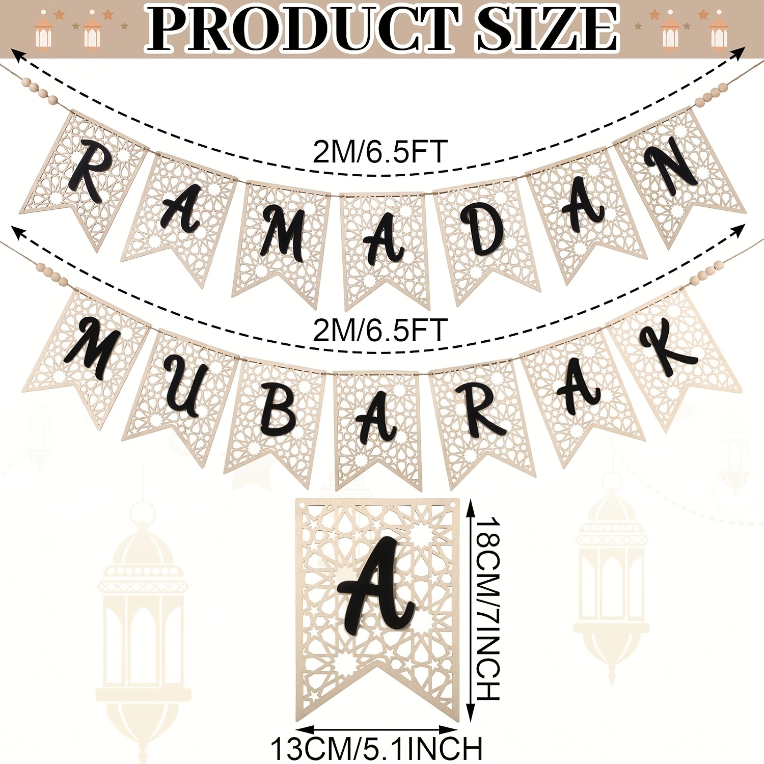 Image of 2pcs Wooden Ramadan Mubarak Decorations For Eid Al-fitr, Hanging Ramadan Decor Areas, For Eid Al-fitr Banner Supplies, Family Fireplace Party Decoration