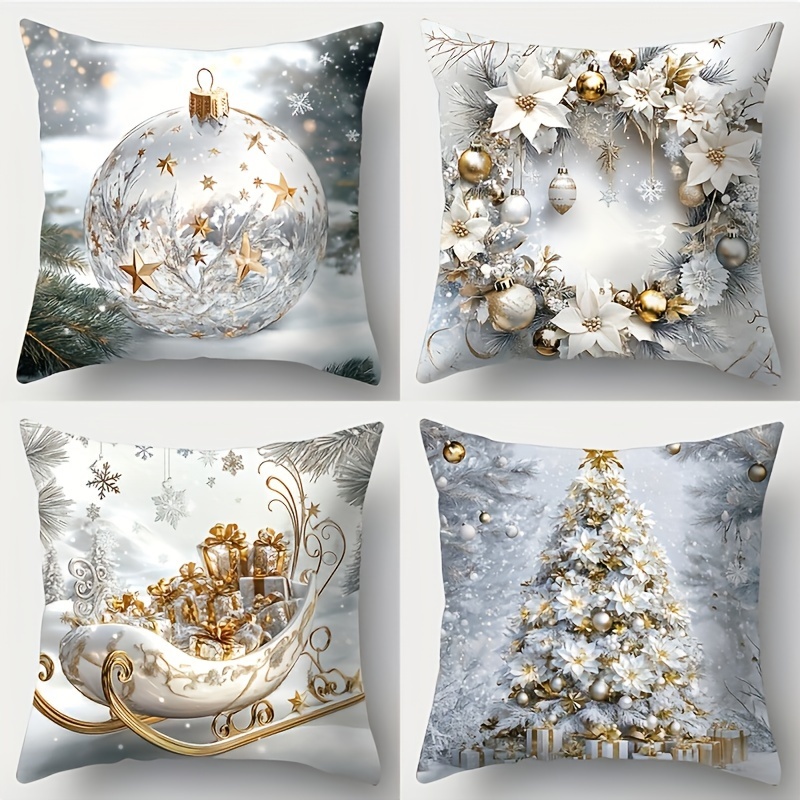 

4pcs Set Christmas - , & | Washable, 18x18 | For , Car, Bedroom, Sofa, Decor | , Stain-