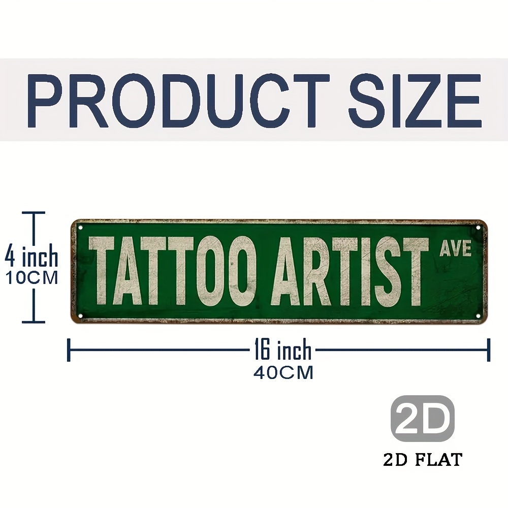 TEMU 2d Flat - Vintage "tattoo Artist Ave" Metal Sign - 10x40cm, Rustic Wall Decor With Distressed Edges, Perfect For Garage, Home, - Ideal Holiday