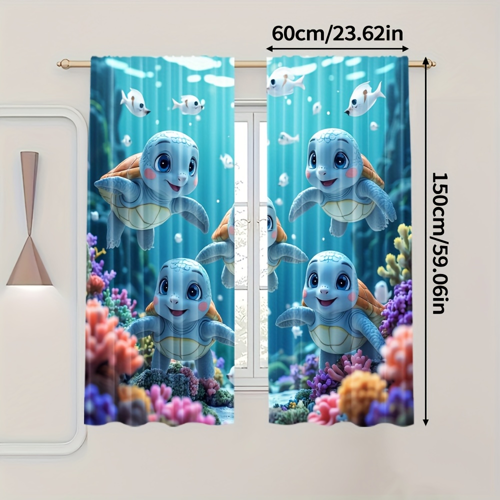 TEMU 2 pièces, Rideau en Tissu Lavable à Motif Tortue de Mer, Décoration pour Fête Électricité Adapté à