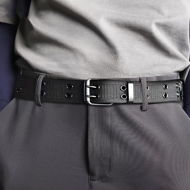 

A Casual Men's Perforated Canvas Belt Pin Buckle Belt Outdoor Black Jeans Belt, Father's Day Gift
