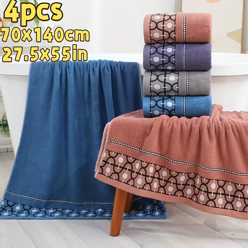 4pcs Jacquard Bath Towels, 100% Cotton, 69.85cm x 139.7cm, Ultra-Absorbent & Quick-Dry, Super Soft Thick Adult Bath Towels for Bathroom Essentials