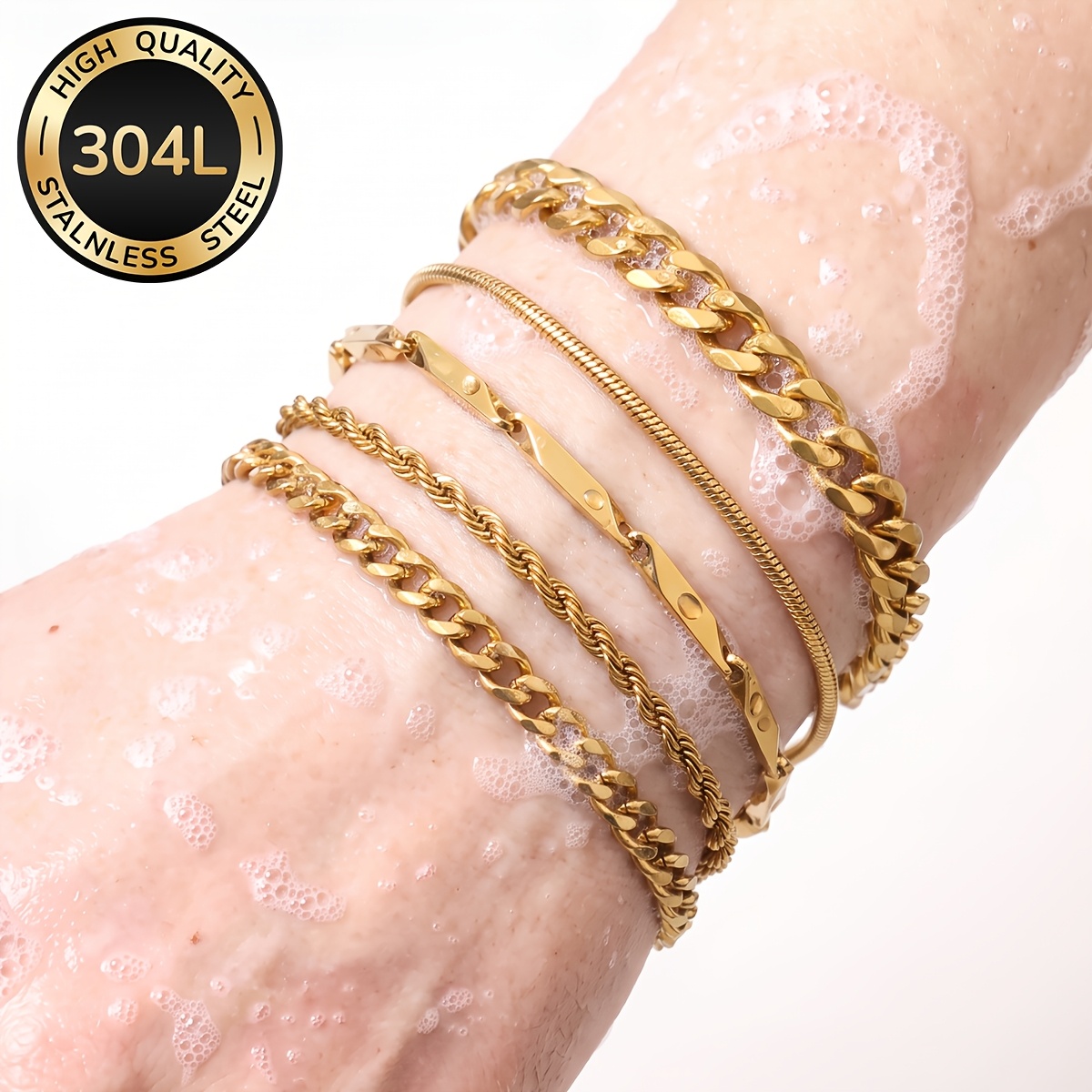 5pcs Set 18K Gold Plated Bracelets for Men