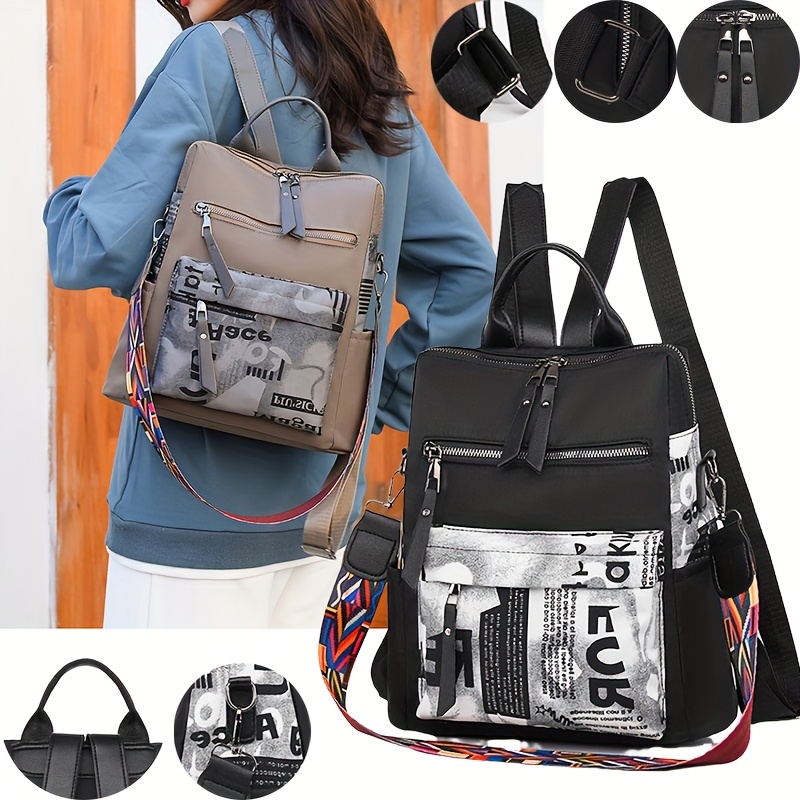 Bolso de Mujeres Four One con Diseño Geométrico en Blanco y Negro, Material de Nylon, Convertible en Bolso de Shoulder con Strap Adjustable, Perfecto para Viaje y Uso Cotidiano, Bolso de Viaje