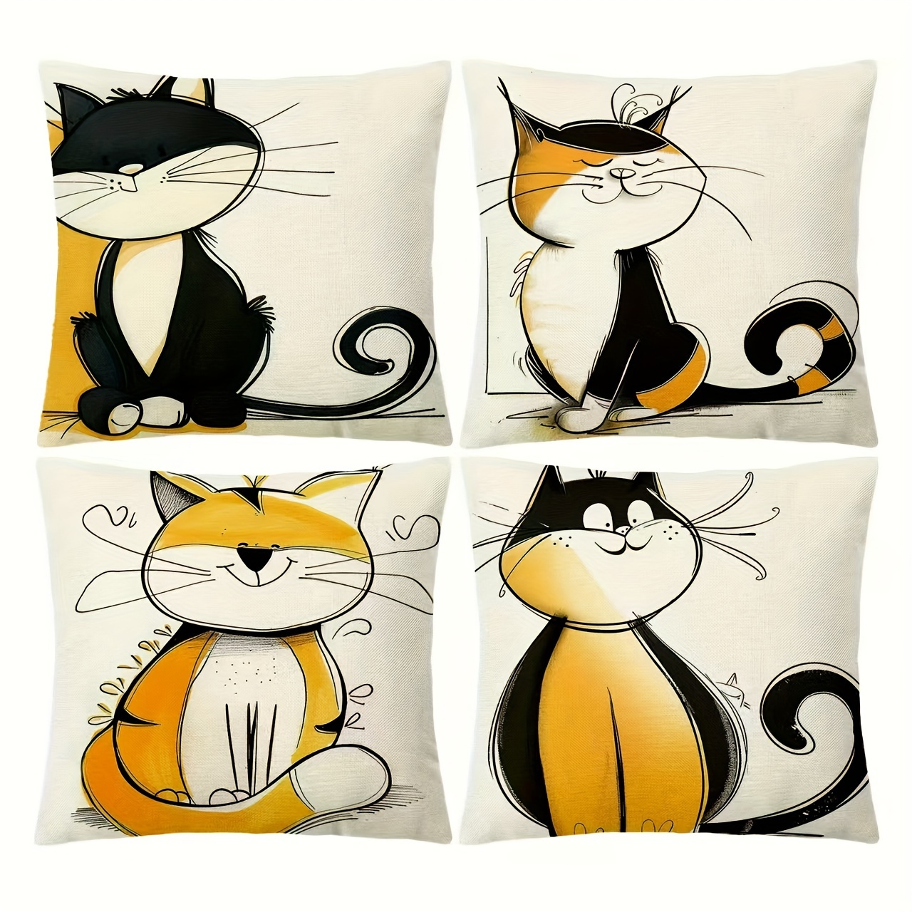 

4pcs Adorable Linen Set - , Zippered, , And Cushion For Sofa, Bedroom, , Study - No Included