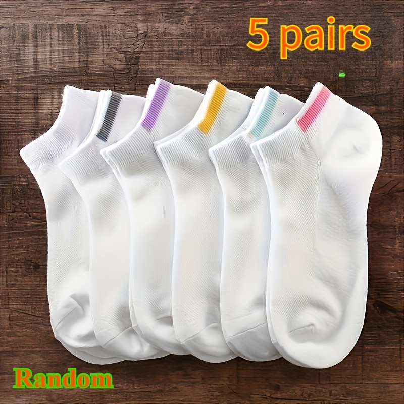 TEMU Random Color 10pcs (5 Pairs) Sports Socks, Soft And Lightweight Low Cut Invisible Socks, Breathable And Seamless Design, Elastic Ribbed Sock