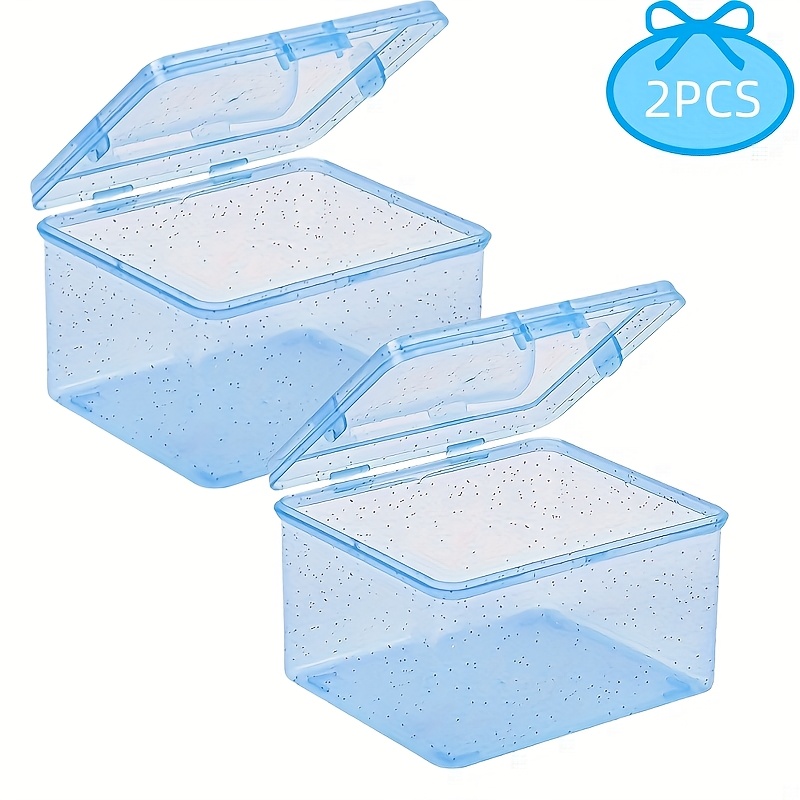 TEMU 2pcs Caixas de Armazenamento Multifuncionais, Organizador de Plástico Transparente com Glitter para DVDs, Caixa de Fotos Pequenas, Caixa de
