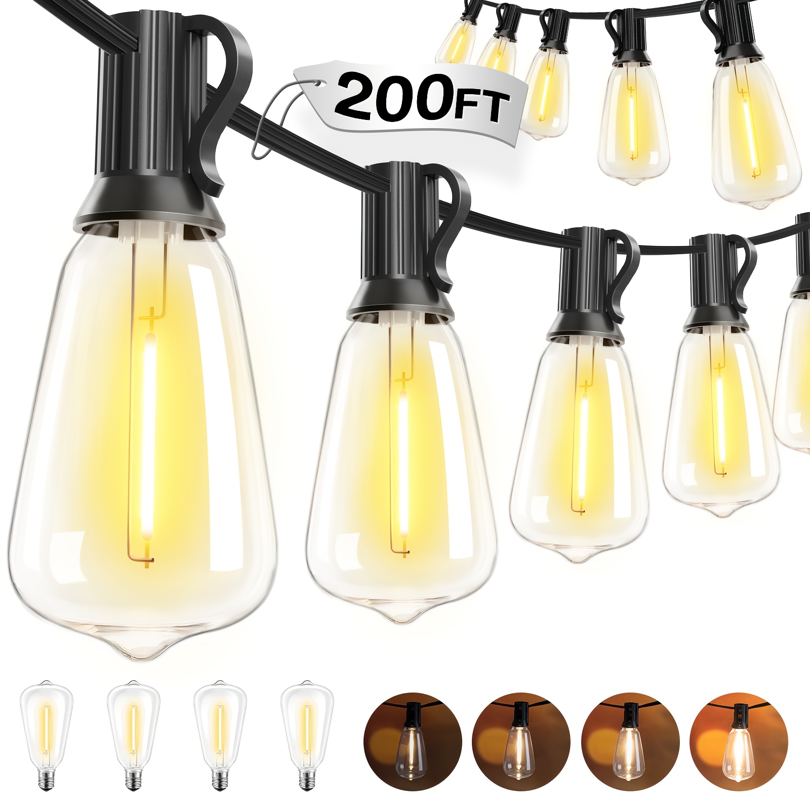 ip54 waterproof led outdoor string lights dimmable and   shock resistant st38 bulbs 2200k warm white suitable for gardens       backyards   weddings and holiday gifts 27   50   100   150   200  