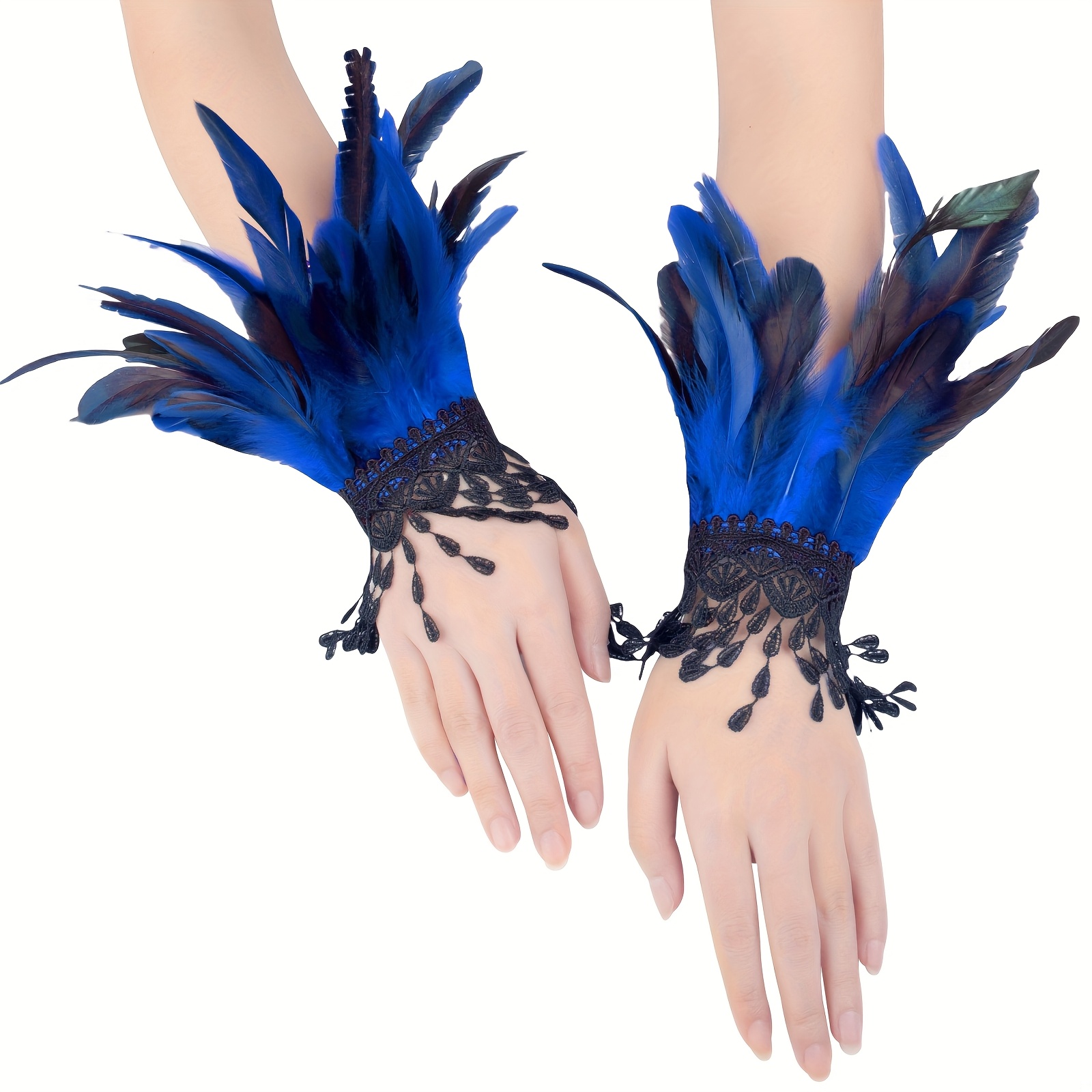 TEMU Gants de Main en Dentelle à Plumes pour Femmes, Accessoires de Costume Gothique et Punk pour Halloween, Noël et Mariage 2pcs