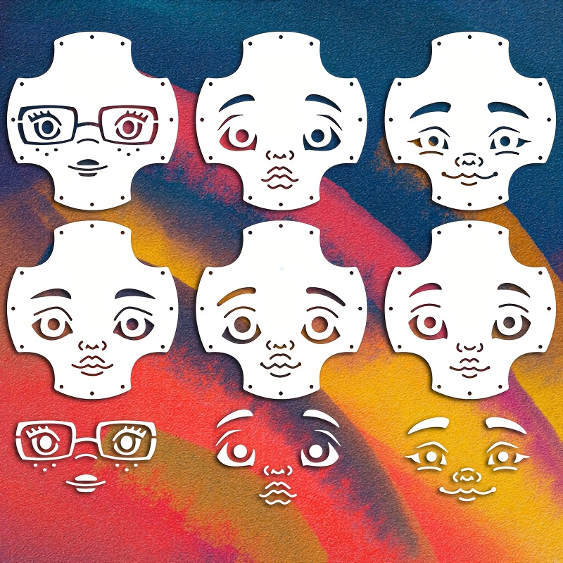 TEMU Set de 6 plantillas faciales grandes - Reutilizables, con diversas (, , sorprendido) - Ideales para pintar, manualidades, hacer muñecas,
