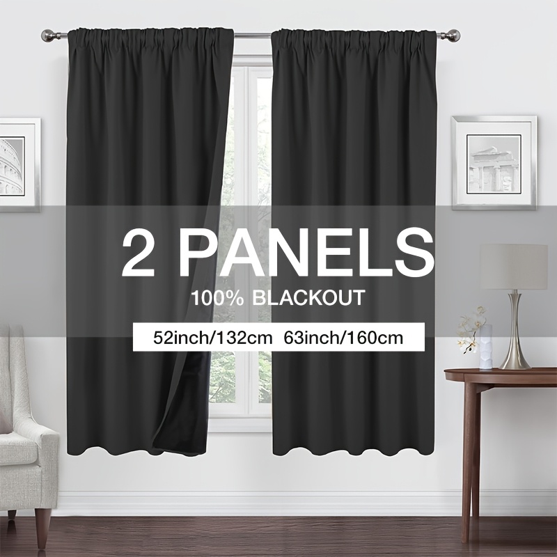 TEMU 2 Panels 100% Blackout Window Curtain Panels, Cold And Blocking Drapes With Black Liner For Bedroom Living Room, Thermal Insulated Draperies