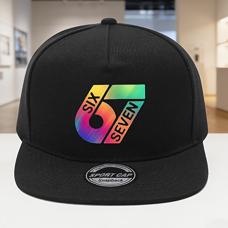 Image of Unisex Flat Brim Baseball Cap With 67-digit Number Print - Adjustable Breathable Outdoor Hat Suitable For Gym, Casual Wear & - For & - 67-number