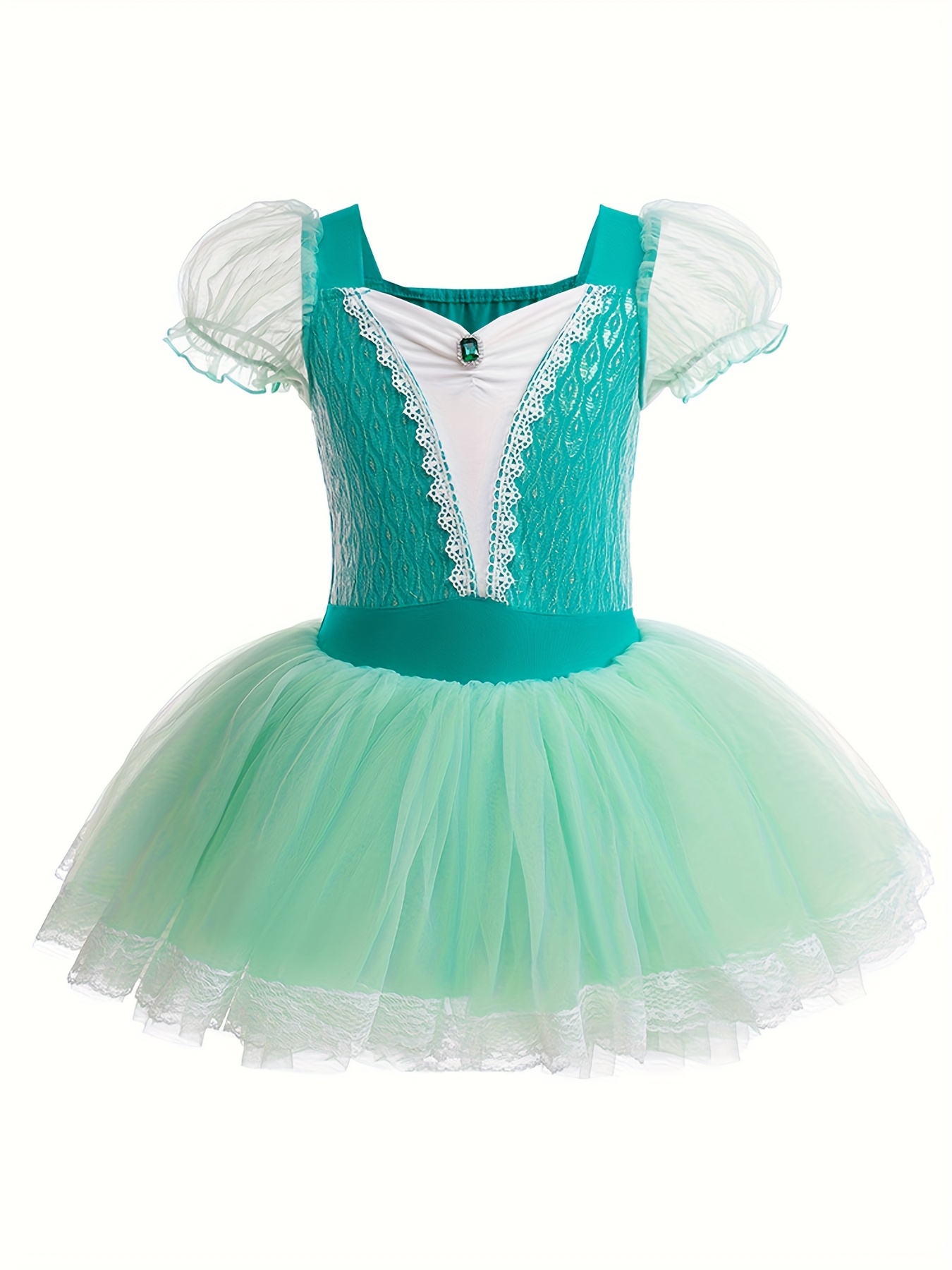 kid girls emerald green tutu dress lace sheer sleeves dance - Temu