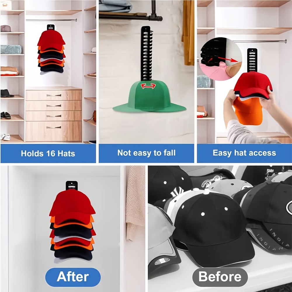 1pc black plastic hat organizer wall mounted no drill baseball cap storage rack with   hooks for easy hanging duckbill cap invisible hooks details 1