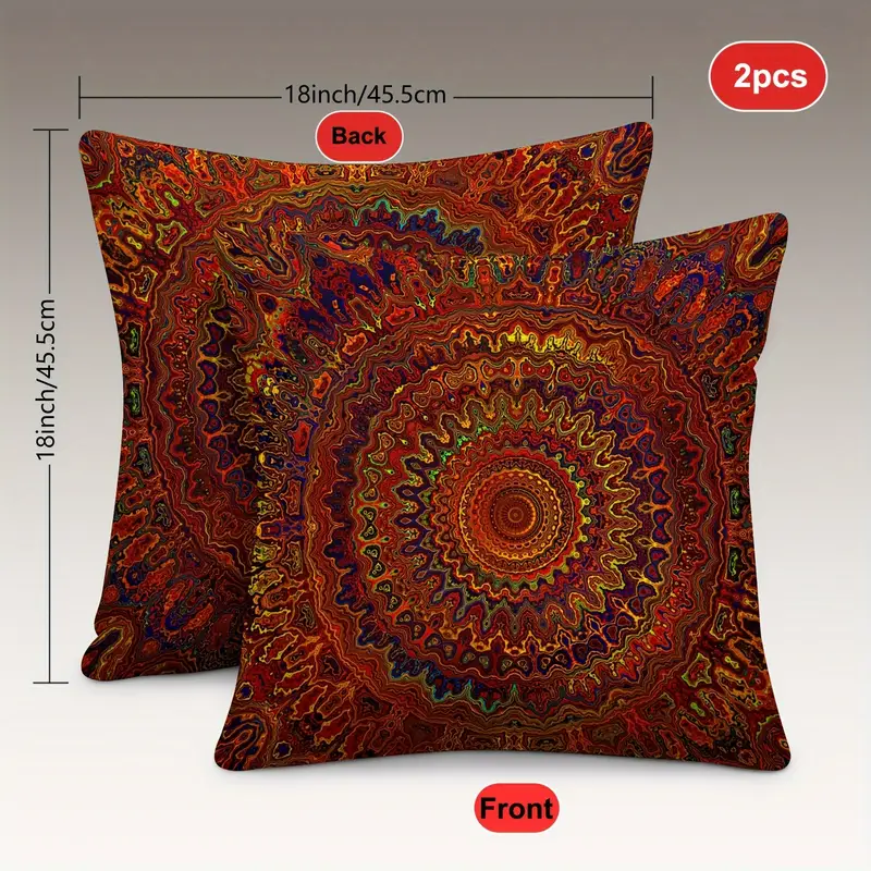 2pcs short plush fabric red fantasy golden mandala bohemian style pillow cover with double sided printing 18in 18inminimalist art bedroom living room home decoration without pillow core Product details 4