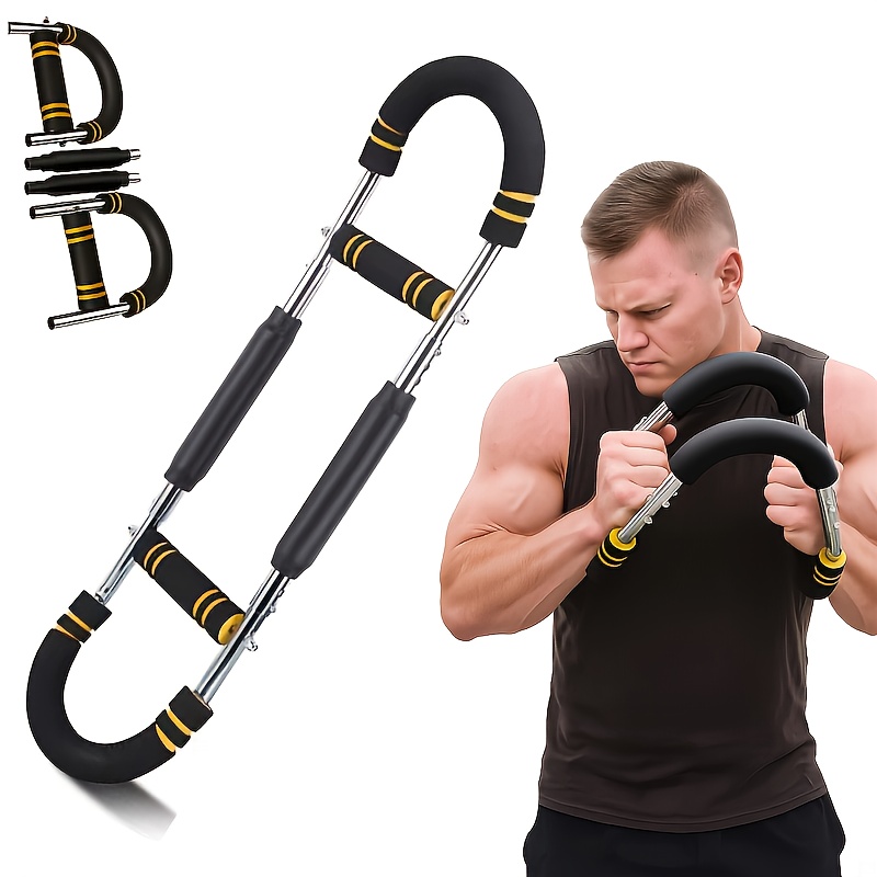 u shaped home gym strength training system with adjustable   30kg 40kg   upper body workout equipment with non slip yellow black grips chest   shoulder abdominal muscle trainer for men women   levels no electricity needed portable design arm workout chest exercise compact exerciser durable grips comfortable handles 6