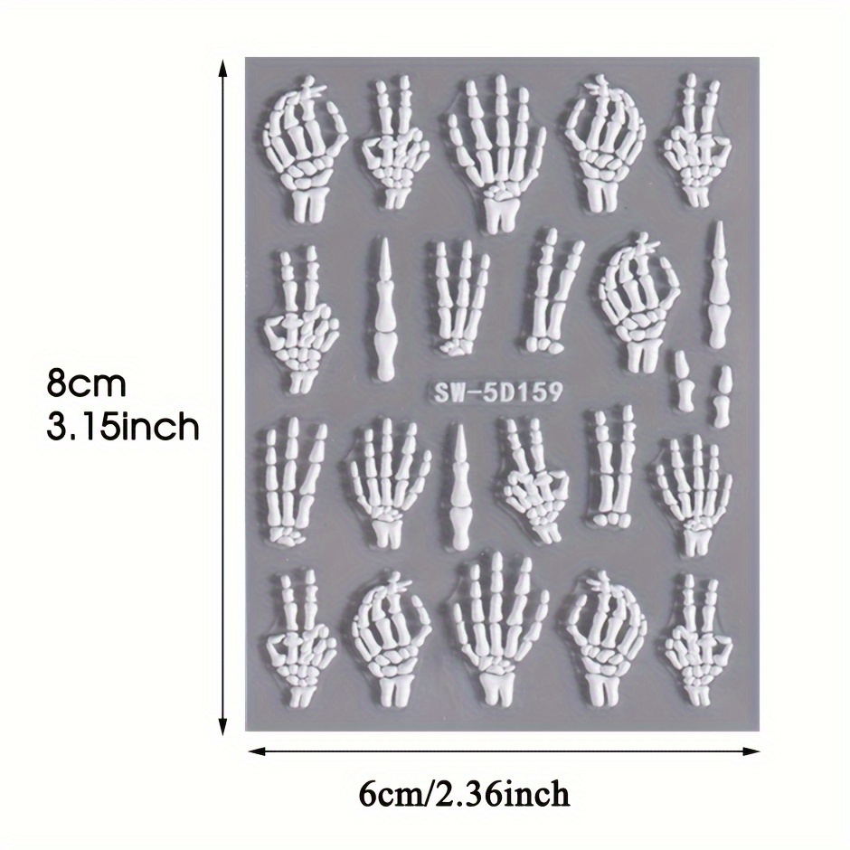 halloween 5d embossed skull hand nail art stickers self adhesive sparkle finish diy manicure decals for festive nail designs nail stickers for nail art nail decorations details 3