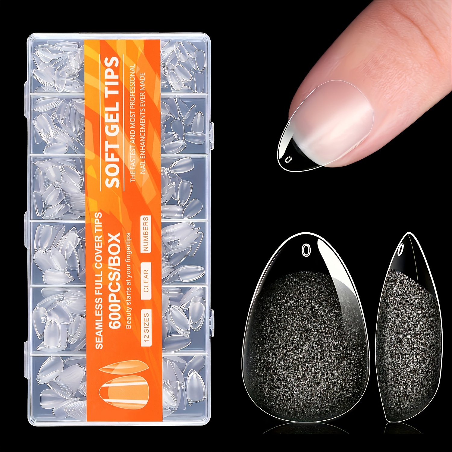 

600pcs/box Soft Gel X Nail Tips, Half Matte Clear Acrylic Nail Tips Short Almond Shaped False Nail Tips Acrylic Nails For Nail Extension Manicure Tools For Nail Art Design