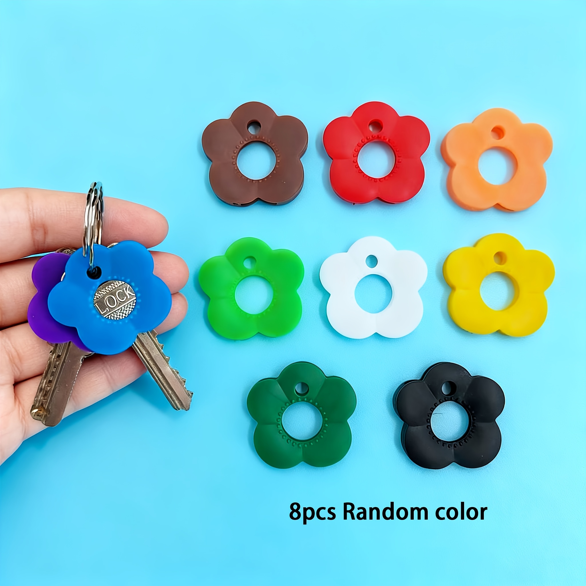 Image of Gift For Her/him 8pcs Random Color Multicolor Flower Key Covers Set With Labeled Keycaps - Durable Color-coded Key Protectors For Home/office Keys, Keychain Organizers Halloween Decorations