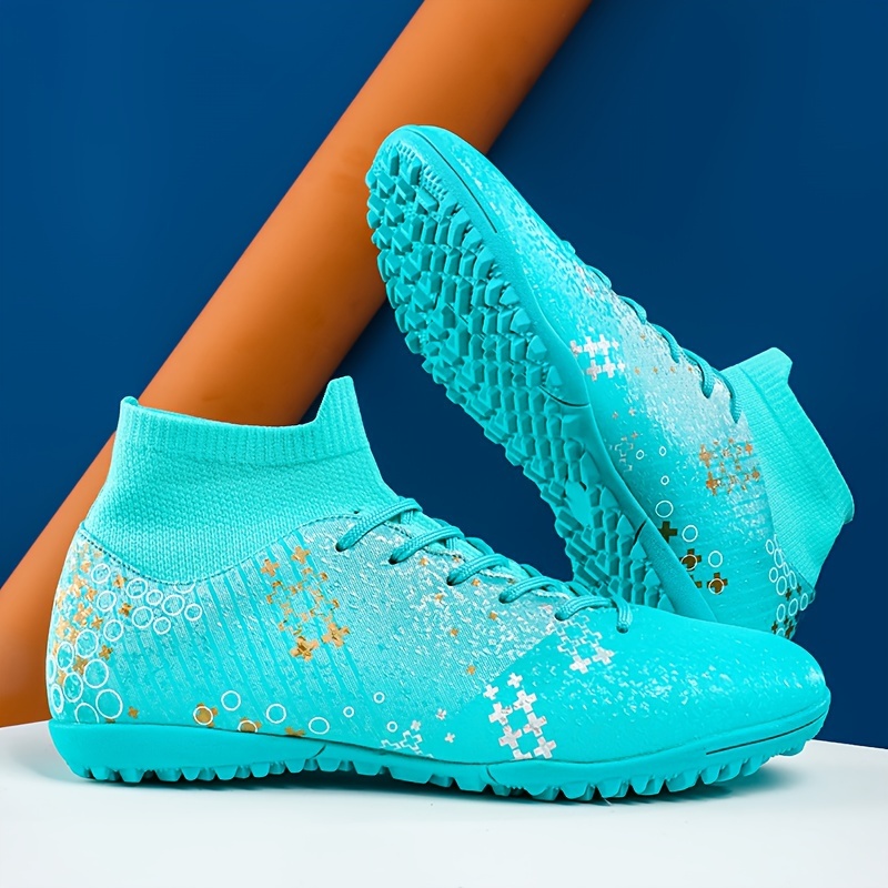 women's high top soccer shoes turquoise/blue graffiti design