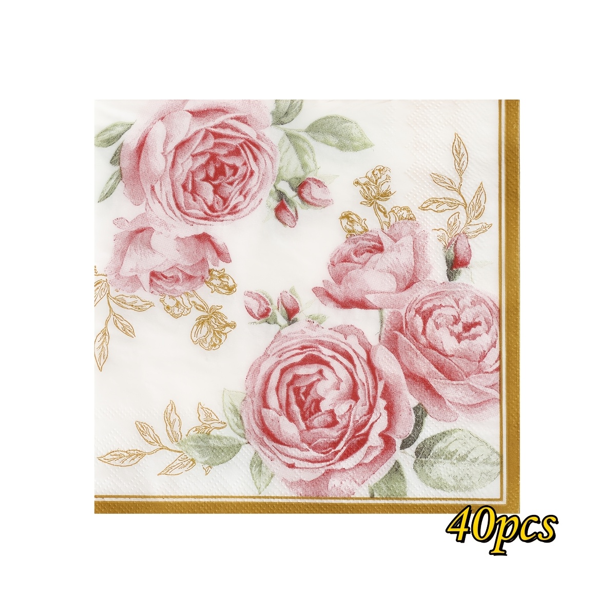 TEMU 40pcs French Napkins Suitable For Wedding, Bridal Shower, Shower - 2-ply Disposable Paper Napkins With Pink Roses & Design, Elegant Table Decor