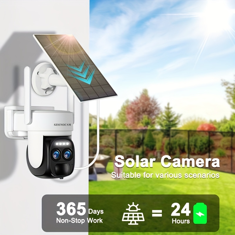 Solar Security Wireless Outdoor Camera Dual-lens, 8x Zoom, Degree Pan Tilt Control, 256gb Tf Card, Audio With Spotlight Siren Pir Motion Detection