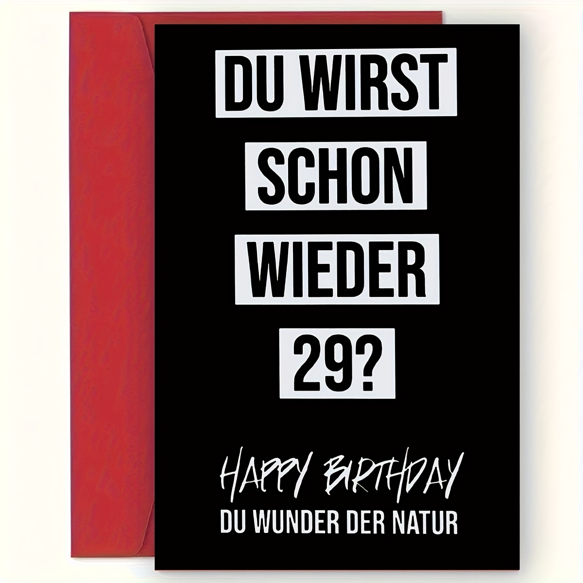 TEMU 1pc Humorous German Birthday Card, Text Design, Black And White Background Birthday Card, "du Wirst Schon Wieder 29?", Exquisite Design ,