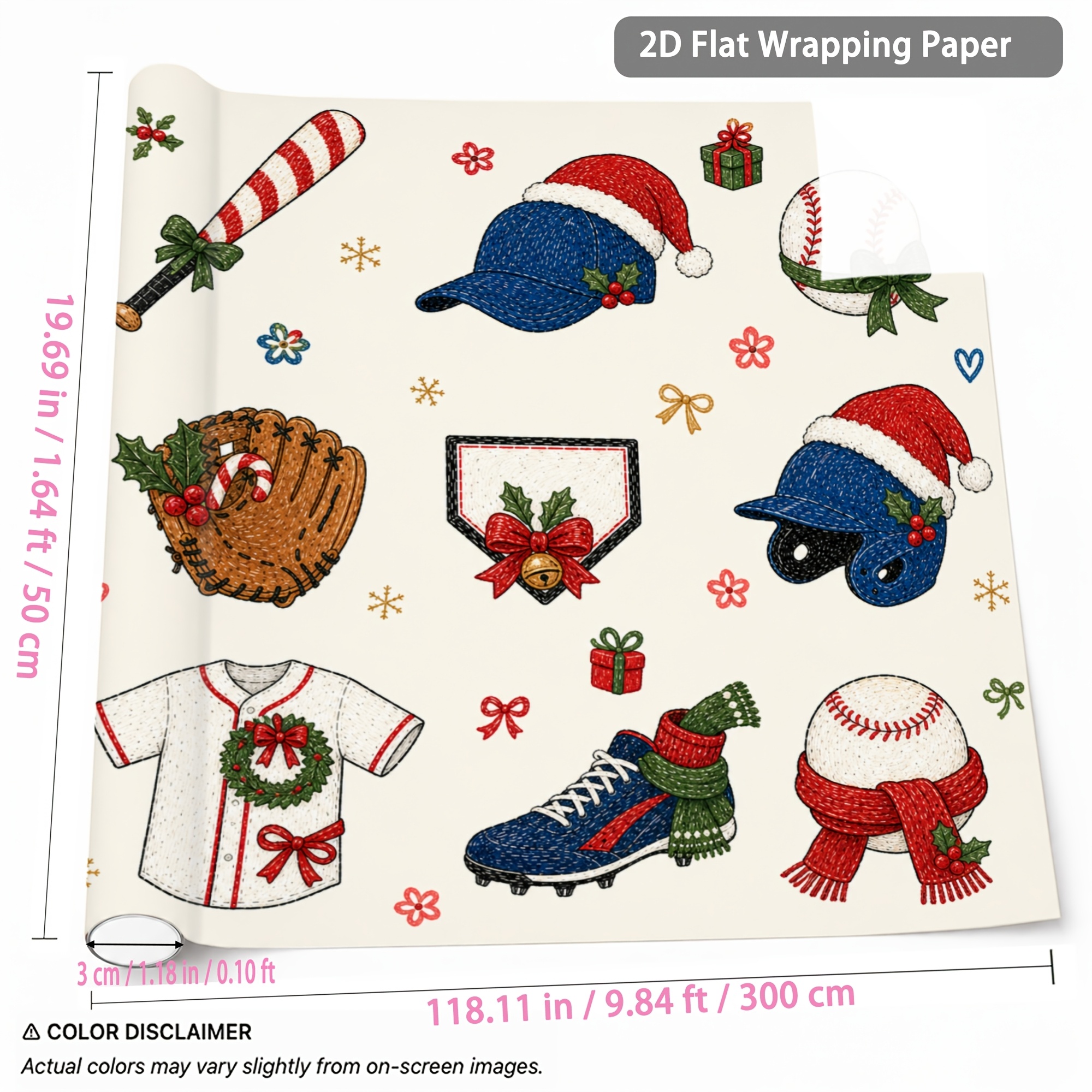 TEMU 1 Rouleau de 1.64Ft X 9.84Ft Papier d'Emballage Cadeau pour Emballage Cadeau Motif Baseball Sportif Fête de Noël Nouvel An Fête d'Anniversaire
