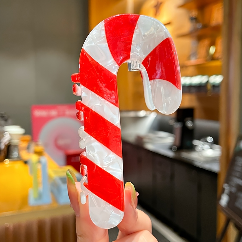 TEMU Un pinceau à cheveux de la série Noël, une pince à cheveux mignonne de bâton de sucre, une pince à cheveux de décoration de fête décontractée et