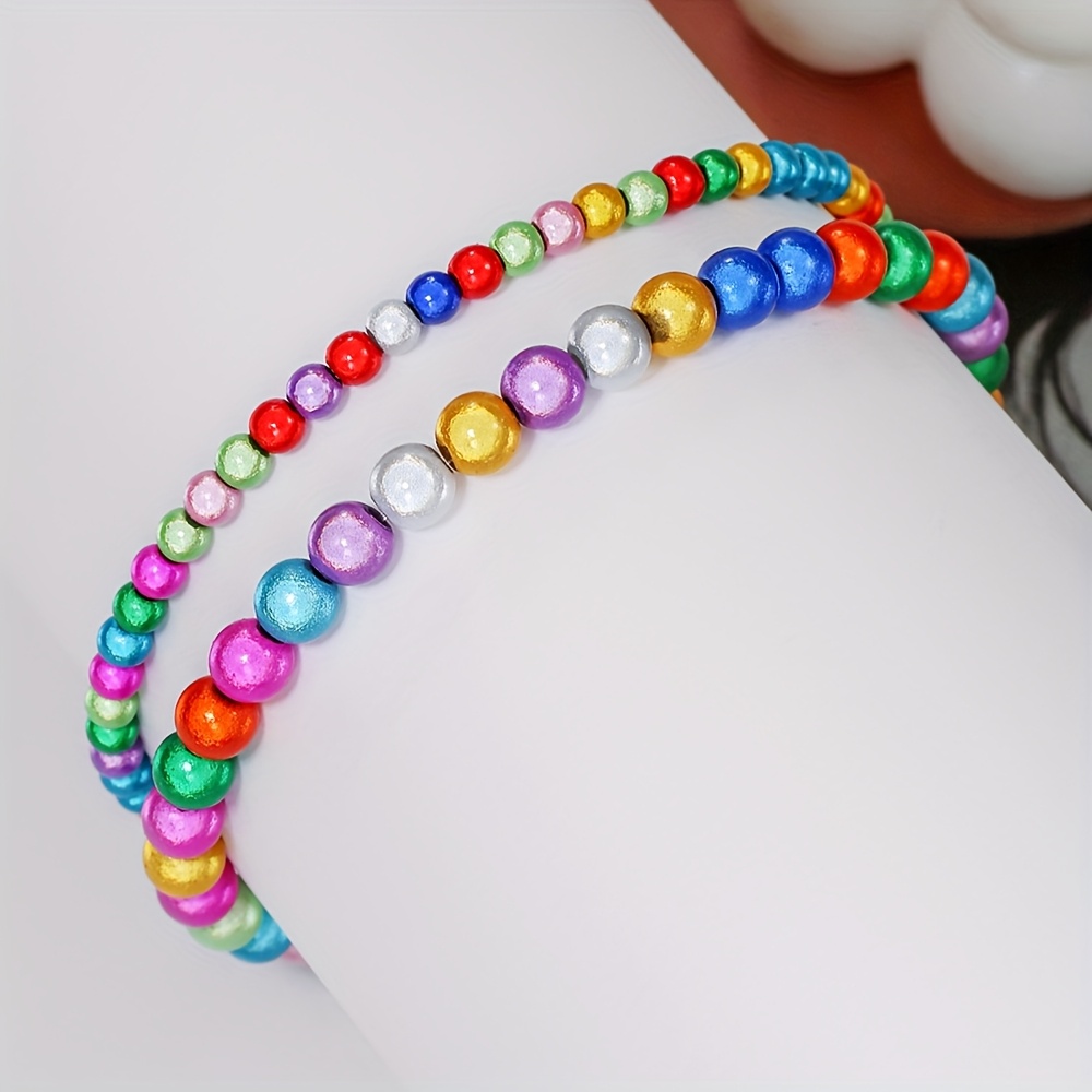 E-shop Westlicher Böhmischer Ethnische Mischfarbe Schillernde Perlenketten Mode Stapelbare Handkette Damen Schmuck Geschenk für und Freunde (2/Set)