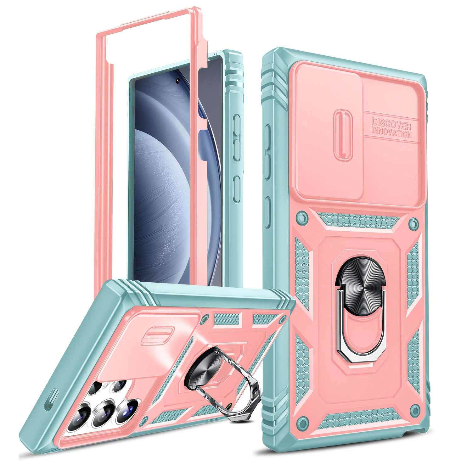 Phone Case: Shockproof Case for Samsung for Galaxy S25 S24FE S23FE S22  S21FE S20FE * A56 A55 A54 A36 A35 A34 A26 A25 A24 A16 A15 A13 A06 5G 4G  360 Rotating Metal Stand Phone Case with Sliding Window ...