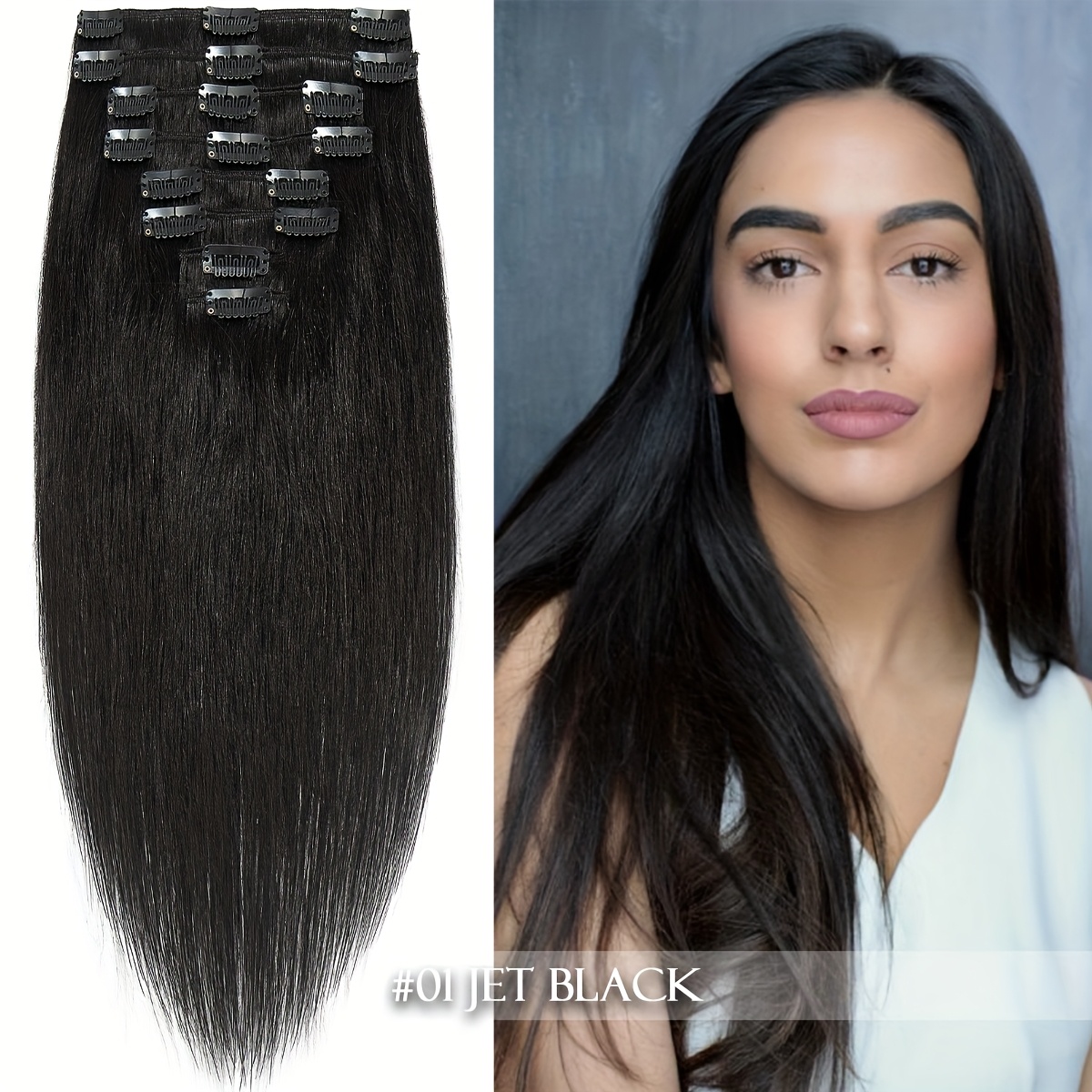 clip in hair extensions real human     human hair extensions for women 1  black and   8pcs 18clips per set 16 24 inch straight soft silky hair extensiom use for daily life   party birthday to add volumn details 2