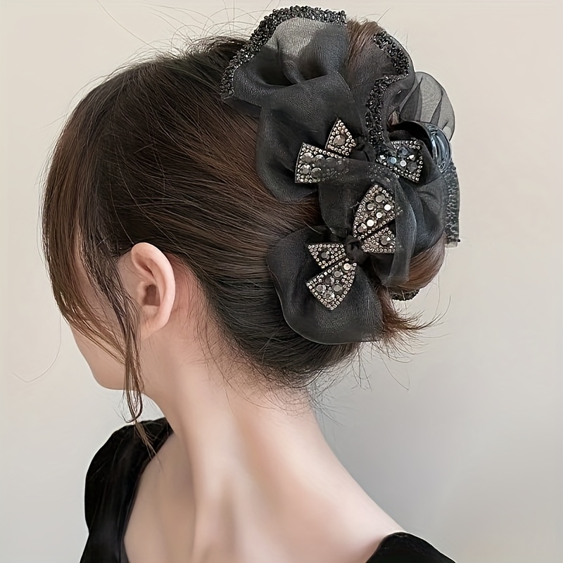 Designed Temperament Easy Style Women's Black Lace Mesh Large Shark Clip Hair Additions
