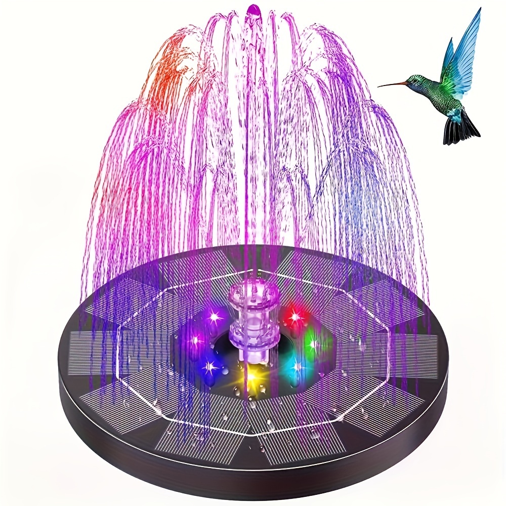 Shxx Solar Fountain With Led Lights, 3w Bird Bath Fountain Pump With 7  Nozzles Upgraded Solar Powered Battery Led Light Floating Fountain Water  Pump F