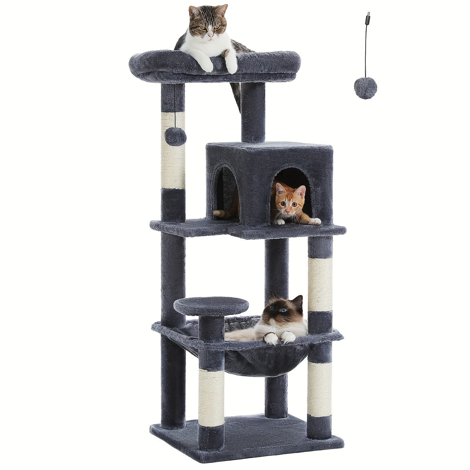 

45.7 "indoor Cat Climbing Frame, 5-story Large Cat Tower, Large Hammock With Metal Frame (17.3" X15.3 "), Cat Apartment, With (18.5" X13 ") Large Habitat And 4 Gray Sisal Grasping Columns