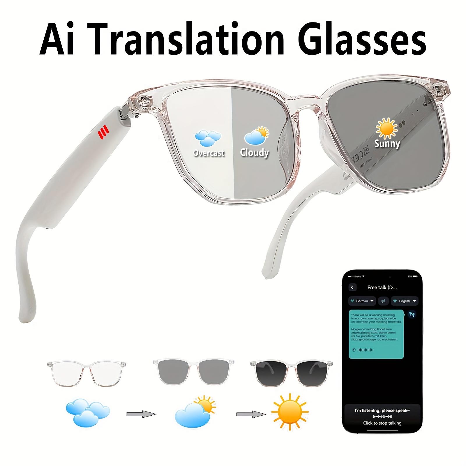 AI Vertaalbril, AI Vertaler Bril Draadloze Real-Time Vertaling, Anti