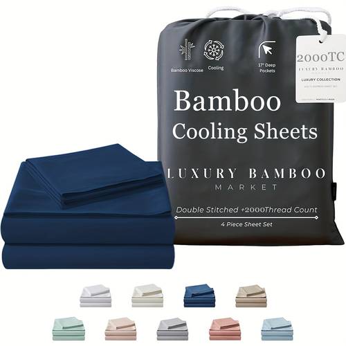 4pcs bamboo bed sheet sets ultra soft bamboo blend super cooling sheets fitted sheet deep pocket up to 40cm hot sleepers hotel quality bedding sheets set