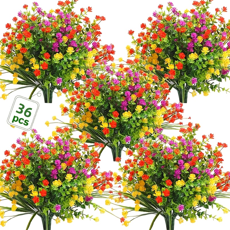 

36pcs Fake Artificial Flowers For Outdoor Decoration, Uv Resistant Artificial Plastic Cemetery Flowers For Grave, Fake Plants In Bulk For Garden Farmhouse Porch Home Decoration (6 Colors)