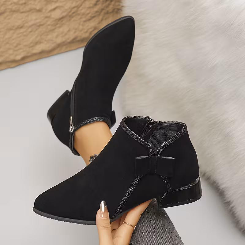 new autumn winter heel ankle boots for women pointed toe single shoe with bowknot fashion versatile chunky side zipper details 0