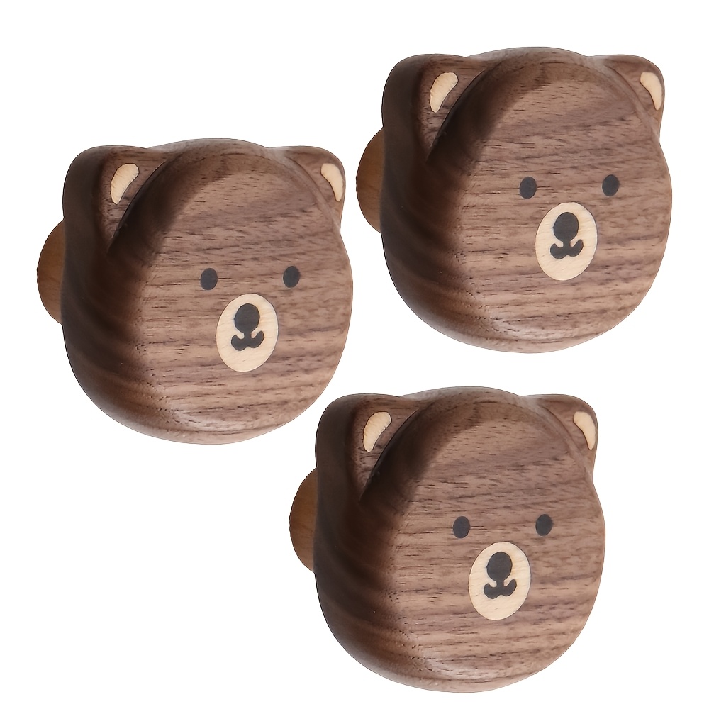 TEMU 3-pack Cute Cartoon Bear Solid Walnut Wooden Wall Hooks, Decorative Animal Wall Mount Peg Hooks, Multipurpose Hanging Hooks For Coat, Hat, Bag,