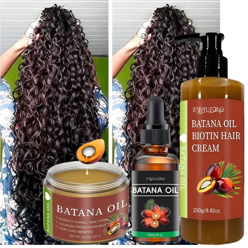 TEMU 3pcs Honduras Batana Hair Cream And Oil Set, Pure Cold-pressed Extract With Biotin For Scalp And Hair Nourishment, Strengthening And Preventing
