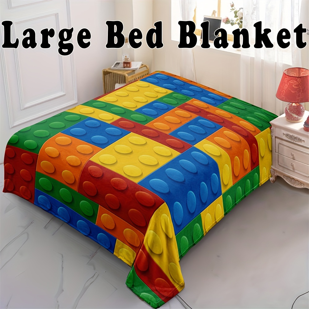 

Jit 1pc Colorful Building Block Pattern Soft Comfortable Large Bed Blanket, Suitable For Home, Travel, Camping, Christmas, , And More - Available In Multiple Sizes