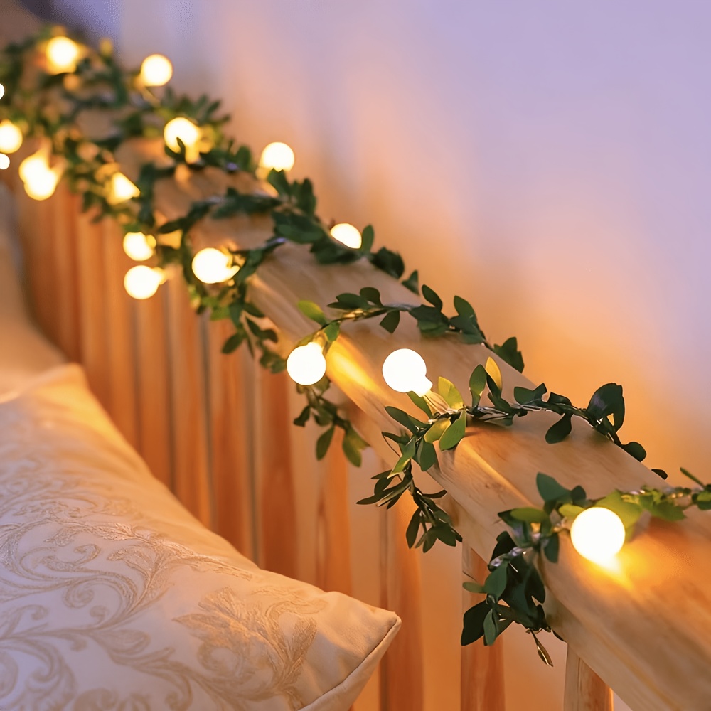 led ivy mini ball fairy lights with leaf round ball string green vine garland lights suitable for bedroom room wall party wedding holiday and christmas battery powered battery not included