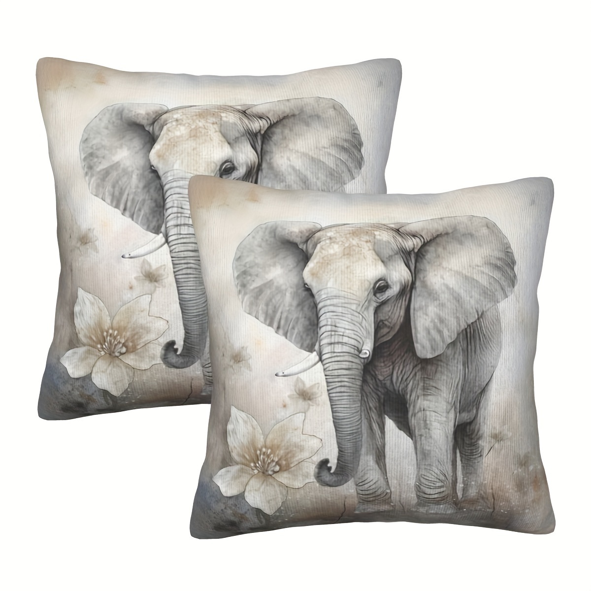 

2pcs, Animals Cute Elephant Short Plush Pillow Covers Farmhouse Home Decor Sofa Cushions For Couch Bed Living Room Anopisthograph 18 X 18 Inch, No Pillow Core