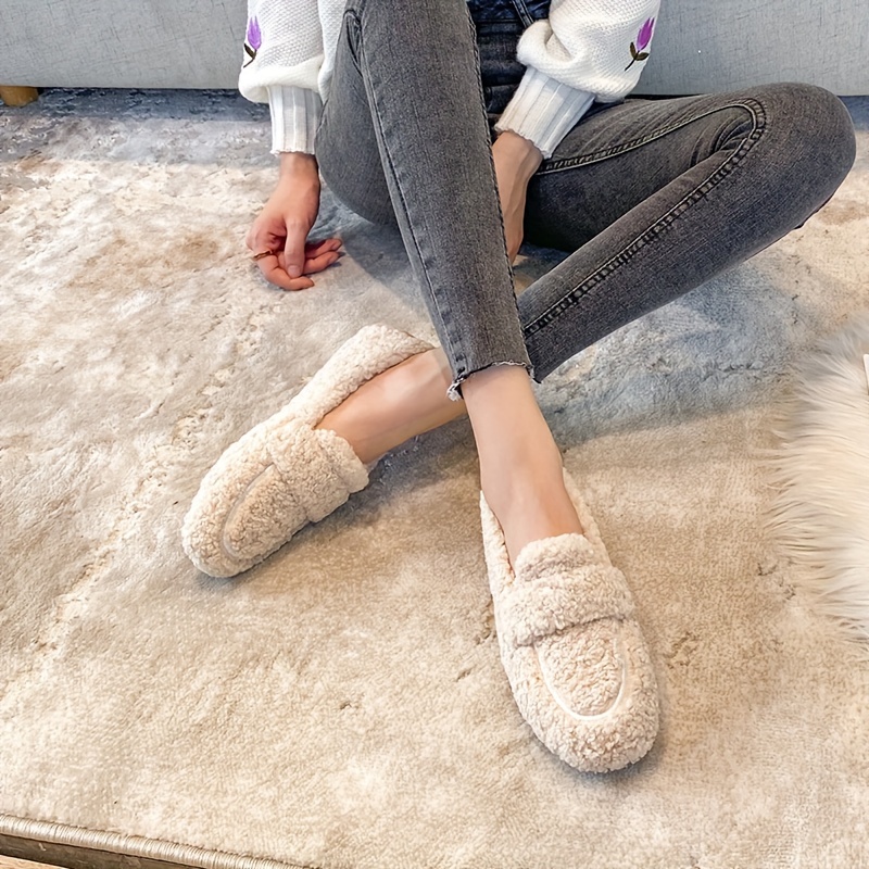 New Solid Color Plush Lined Flat Women's Shoes, Fall/Winter