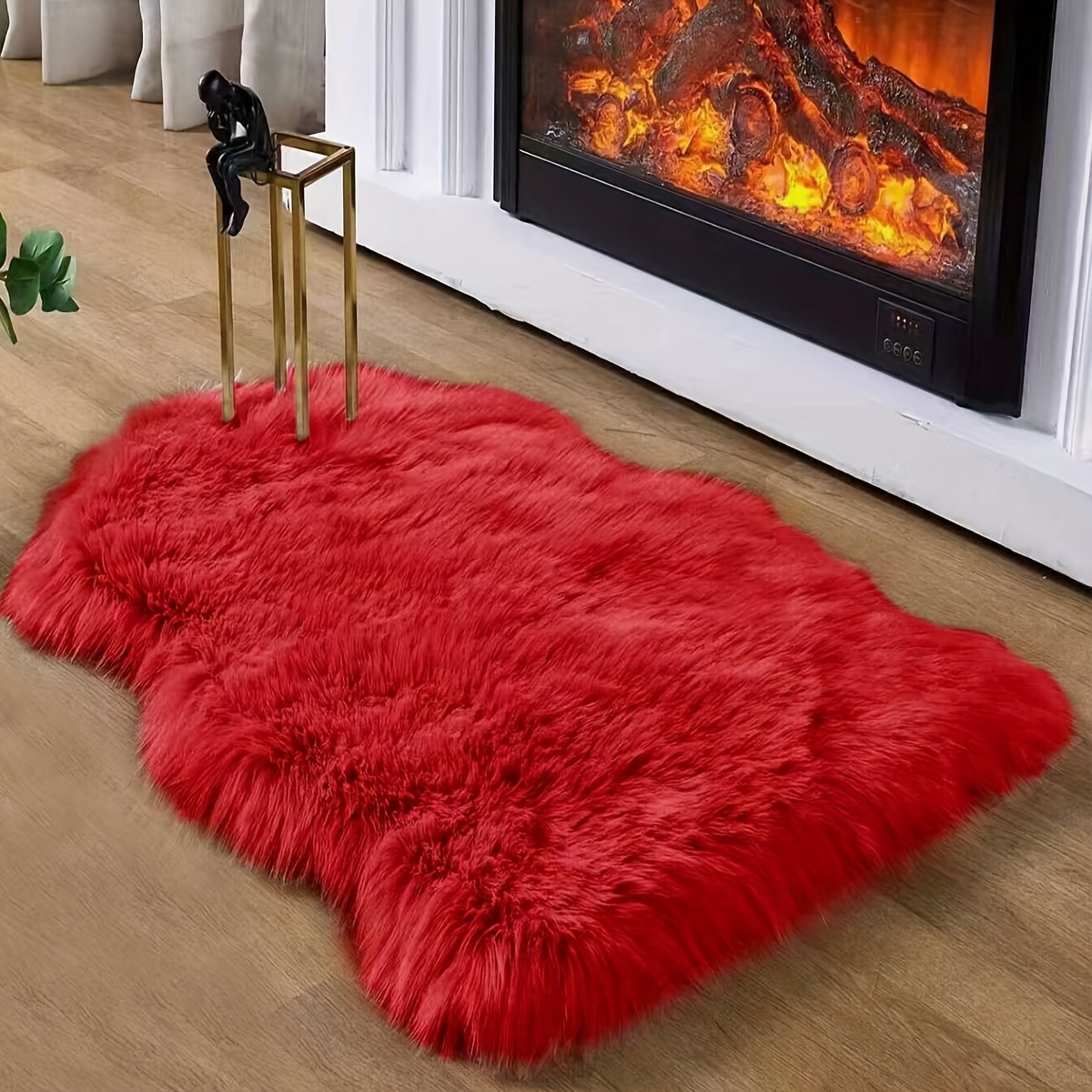 TEMU Parts Red Winter New Year Atmosphere Christmas Shape Faux Wool Plush Home Decoration Carpet Soft Fluffy Absorbent Non-slip Comfortable High-end