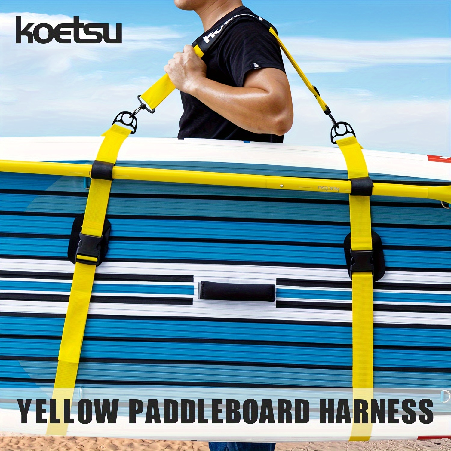 TEMU Koetsu Adjustable Sup Paddleboard Shoulder Strap, In Yellow, Blue, And Orange, Stylish And, Comfortable & Durable, Ideal Transport Accessory For Paddleboards