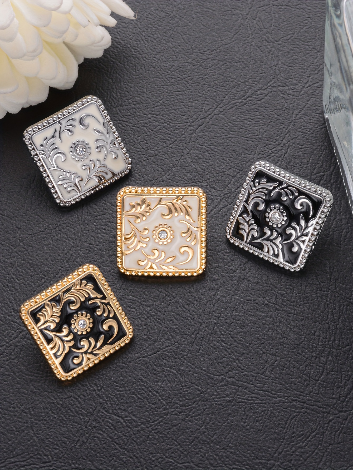 luxury square alloy buttons set of 7 embellished with rhinestones and patterned design sew on craft buttons for shirts sweaters suits coats trench coats handbags gift boxes hats diy fashion accessories details 4