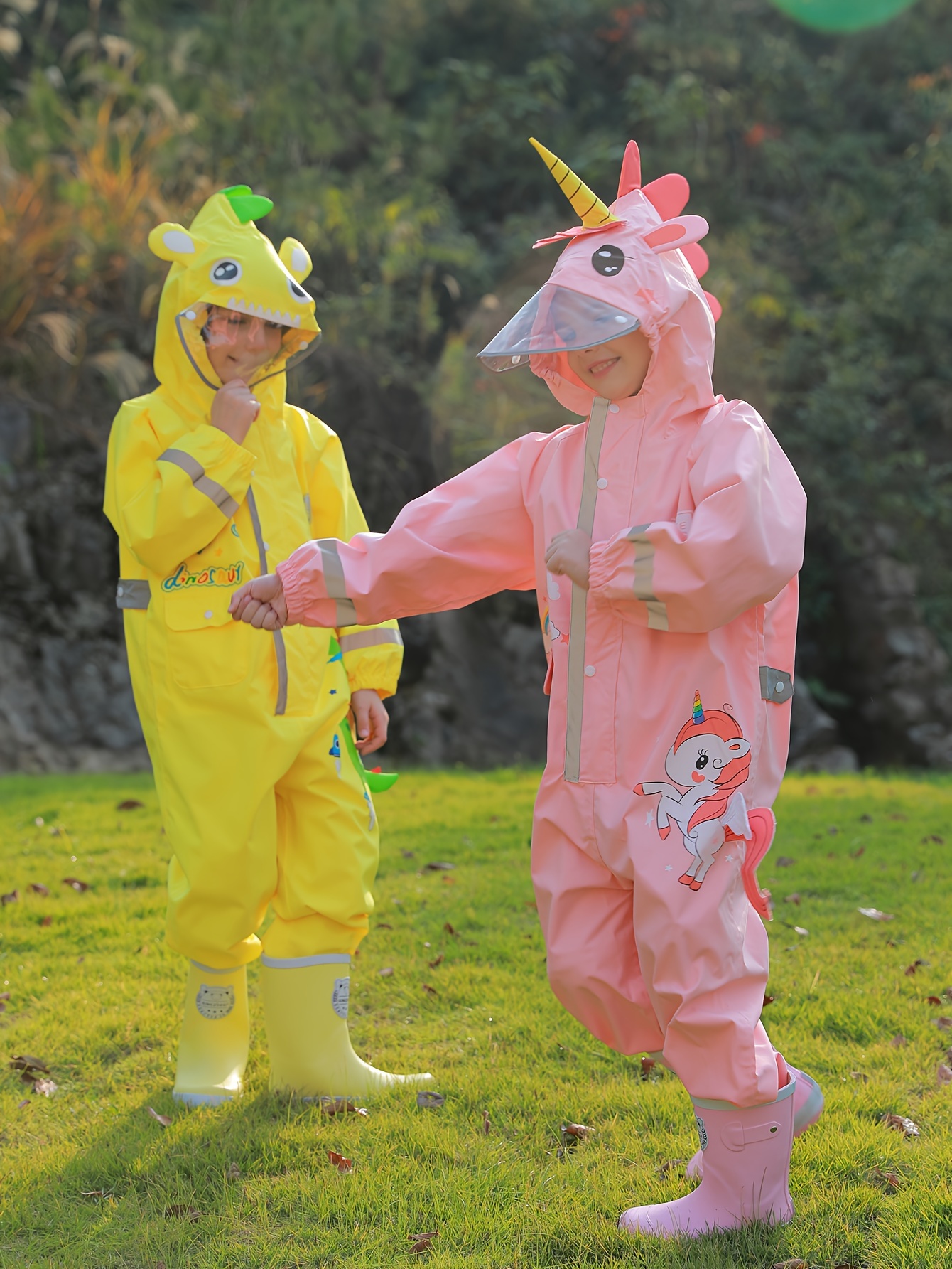 Fun Dinosaur Themed Raincoat For Girls And Boys 3 Rainproof Jumpsuit For 1 6 Years Old